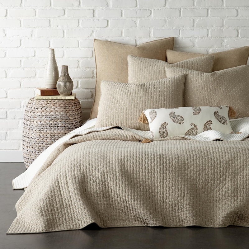 Levtex Home Cross Stitch Reversible Full/Queen Quilt Set (88x92in) with 2 Pillow Shams (26x20in) - Stitch Texture - Taupe - Cotton Full/Queen Size Quilt Bedding Set - Lightweight, Soft, Pre-Washed - Image 2